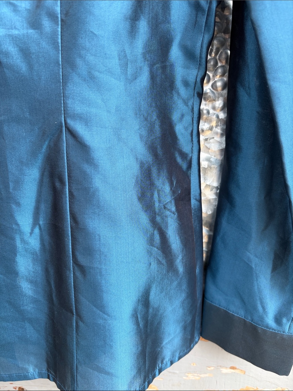 Oscar de la Renta Teal silk Button-Front Blouse NWT Ocean Blue 6 - Picture 12 of 14